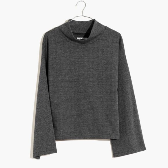 Madewell Wide Sleeve Mockneck Top in Glen Plaid Grey Ofice Neutral Small S - Picture 4 of 11